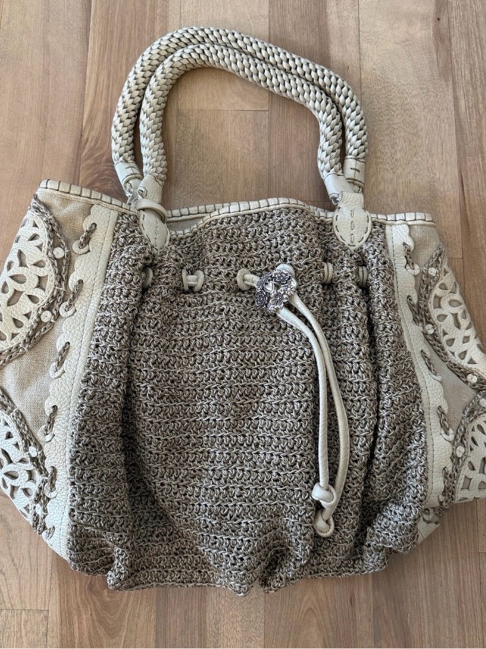 BRIGHTON WOVEN FABRIC LEATHER SHOULDER BAG